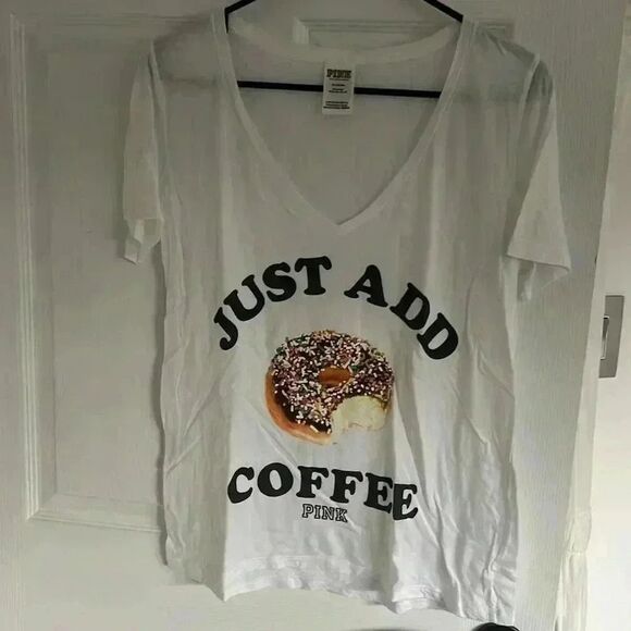 Just Add Coffee Victoria’s Secret PINK T SHIRT - Picture 1 of 3